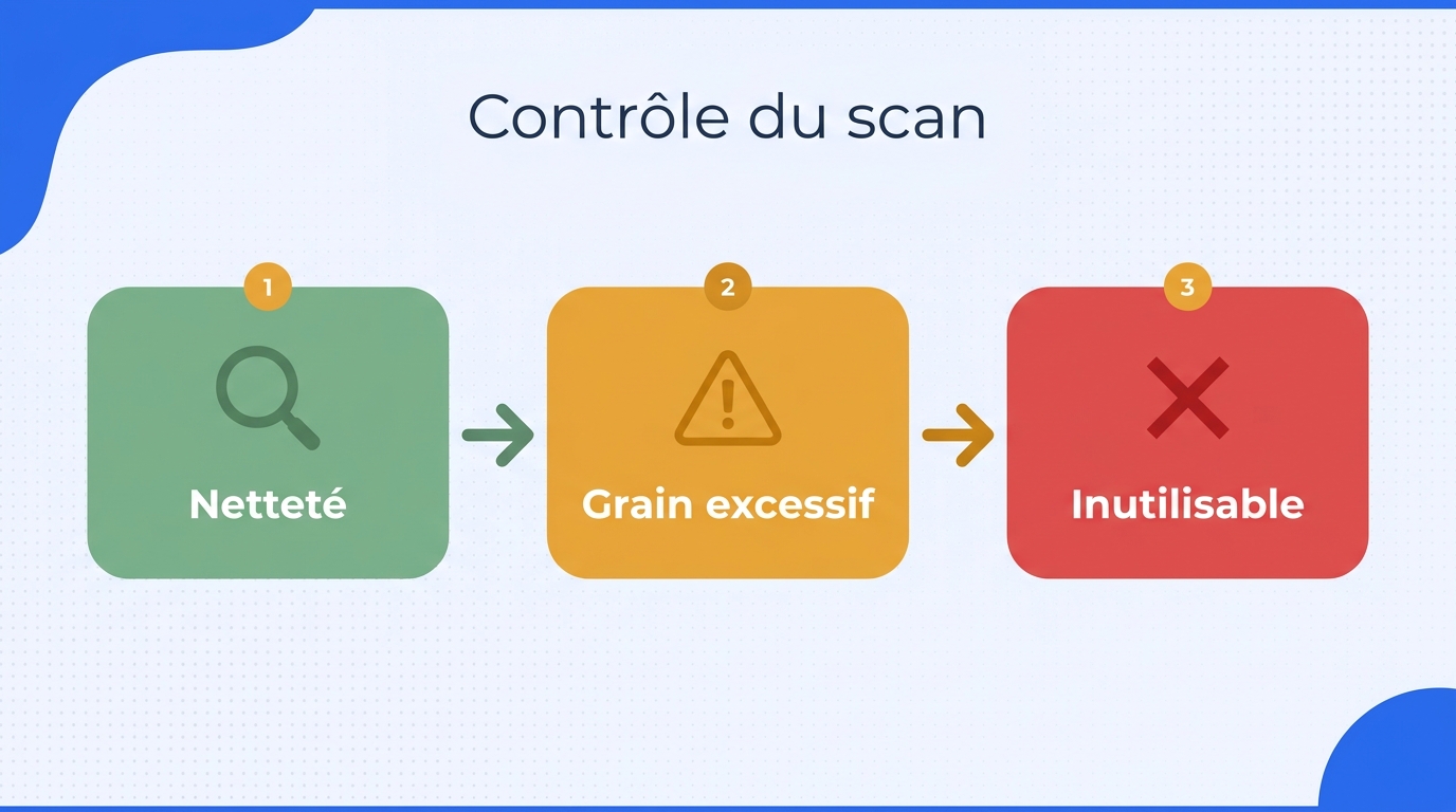 Arbre de décision pour évaluer un scan Super 8 avant restauration numérique.