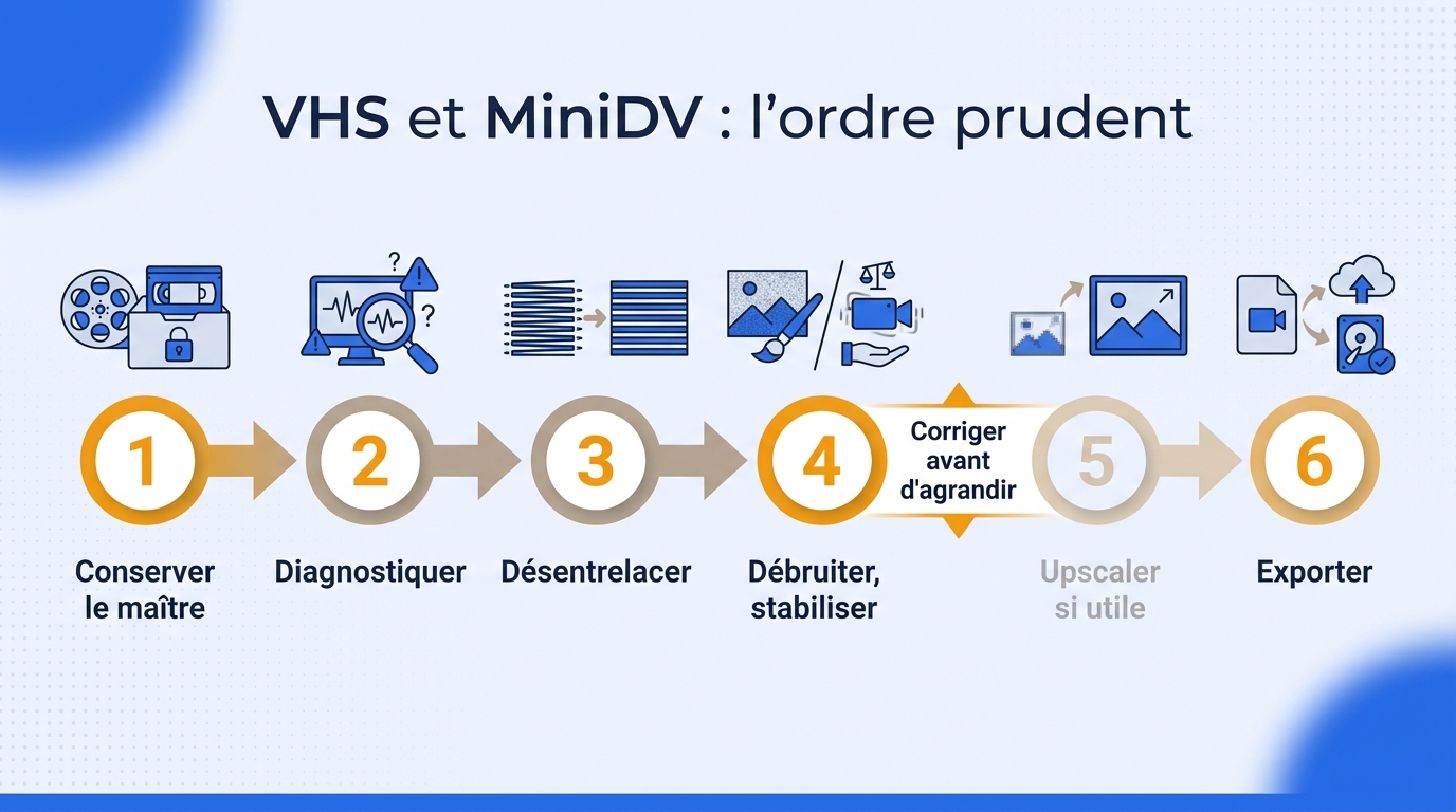 Vhs minidv restoration six step timeline