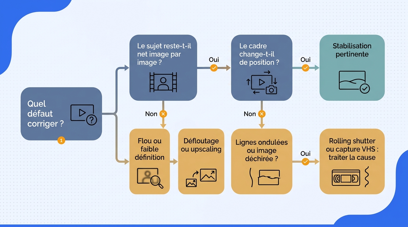 Organigramme en français distinguant tremblement de caméra, flou de mouvement, effet de gelée et déf