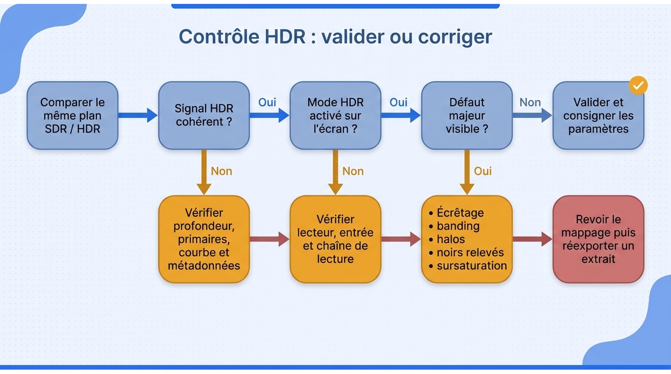 Une icône HDR ne suffit pas : contrôlez le fichier, l'activation sur l'écran et les défauts visibles