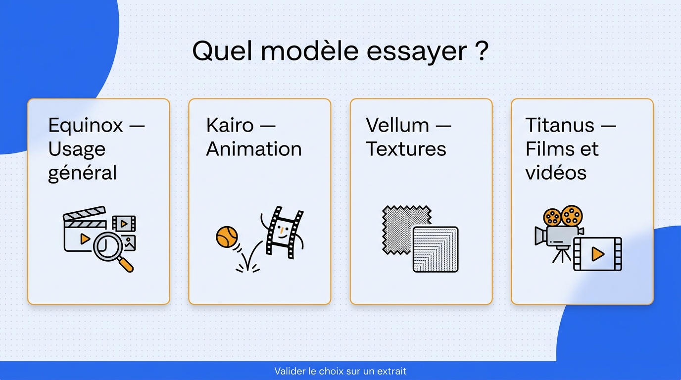 Matrice en français associant les modèles UniFab Equinox, Kairo, Vellum et Titanus à leurs types de
