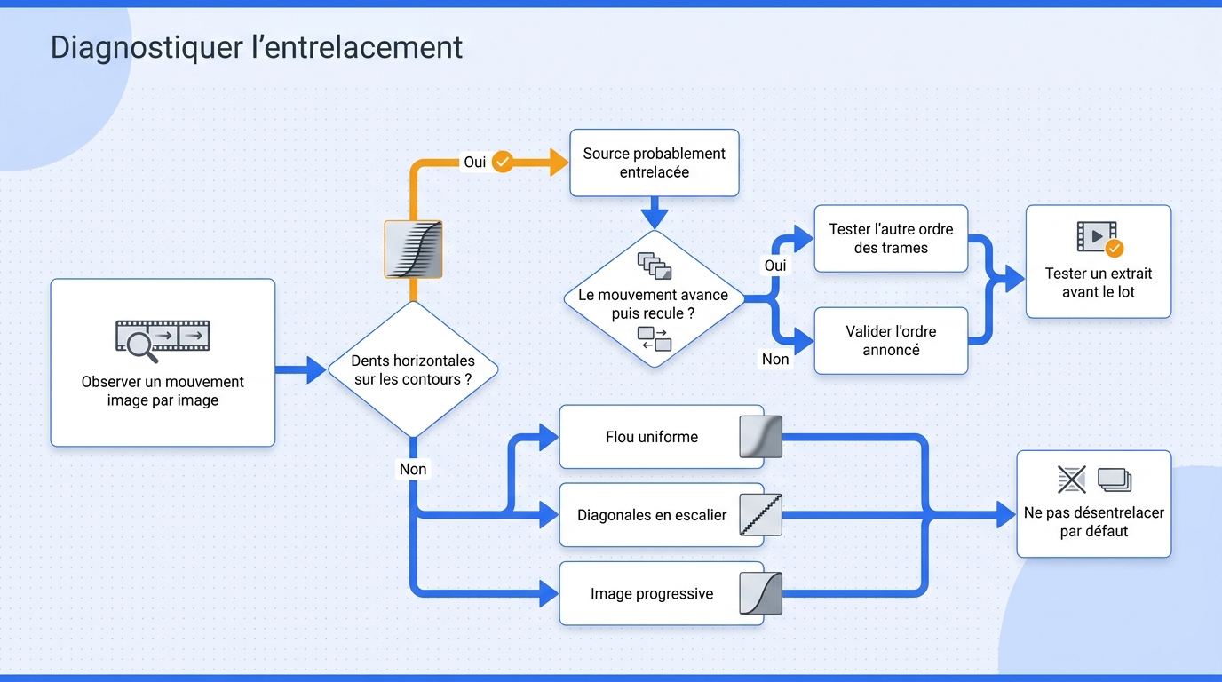 Organigramme en français pour reconnaître l’effet de peigne, distinguer les défauts voisins et teste
