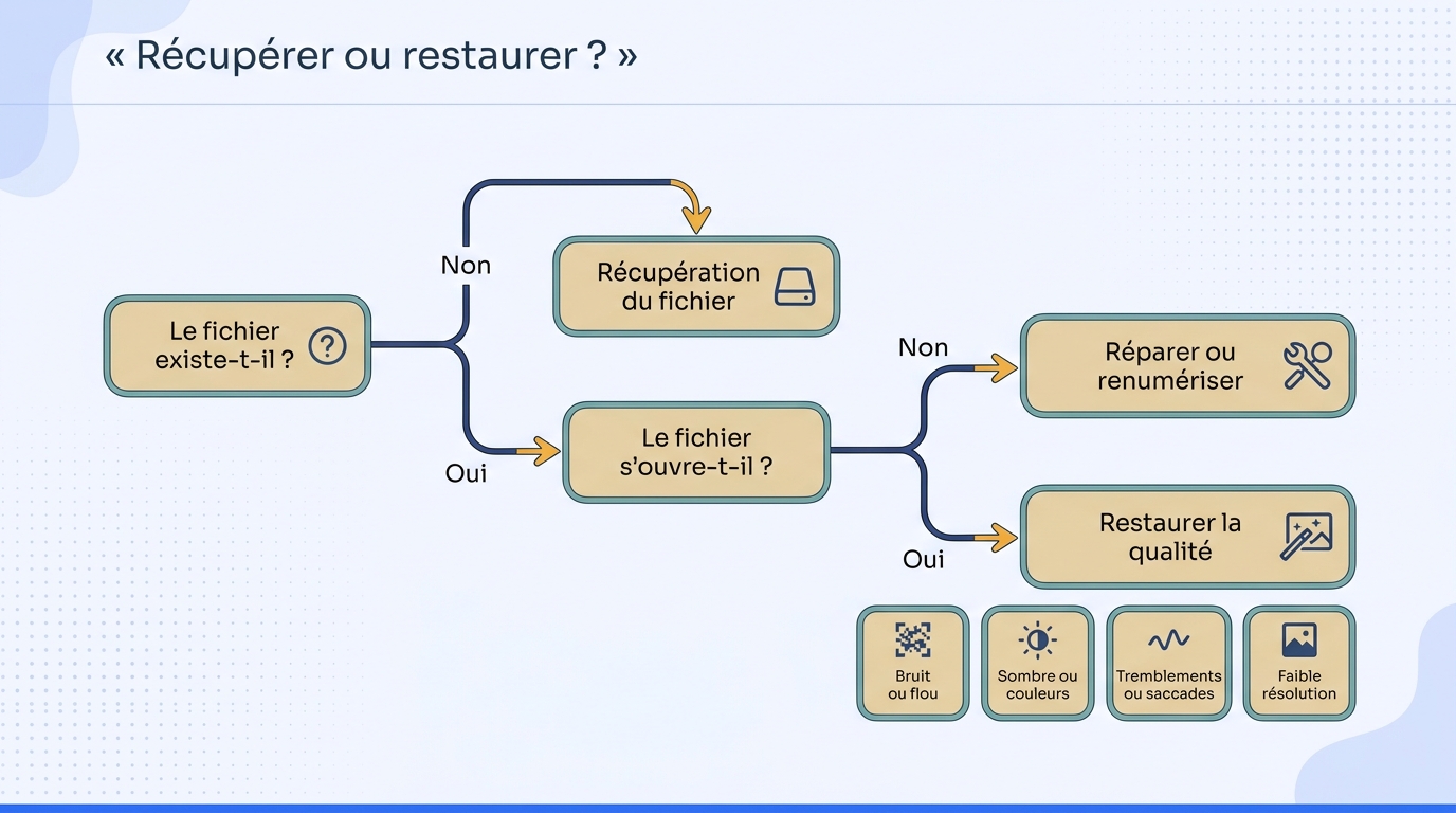 Le premier diagnostic consiste à vérifier si le fichier existe et s'ouvre avant de choisir une corre