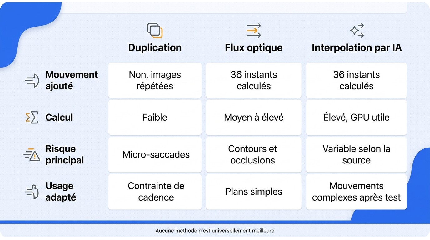 Trois sorties à 60 FPS peuvent contenir des informations temporelles très différentes selon la métho