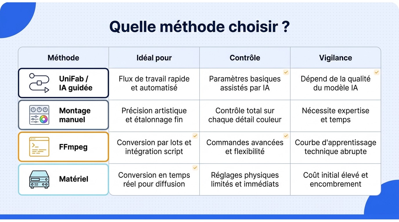 Le bon outil dépend surtout du niveau de contrôle recherché et de la destination du fichier HDR.