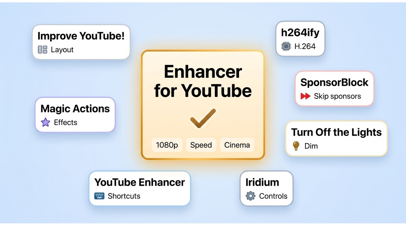 Comparison of Enhancer for YouTube, SponsorBlock, Improve YouTube! and other extension use cases