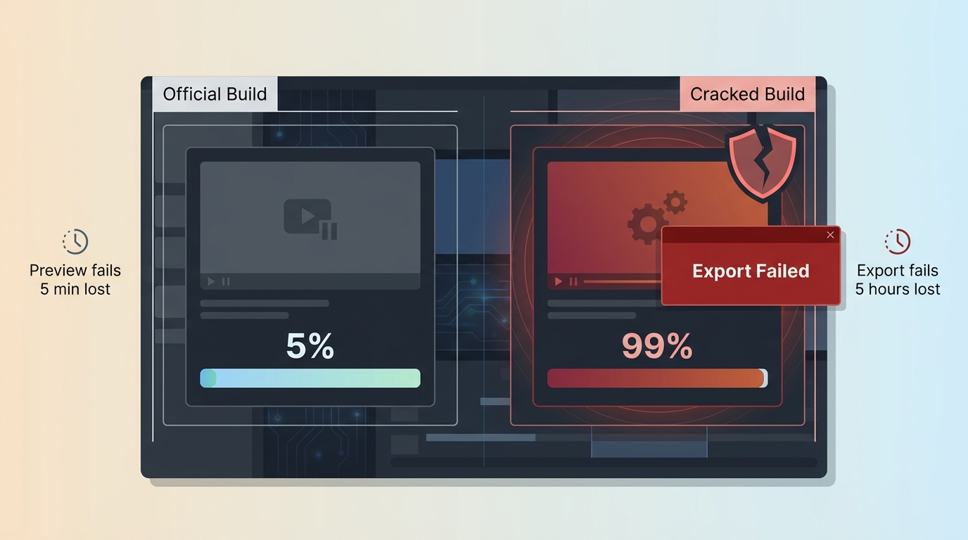 VikPea preview failure at 5 min vs modified build MP4 export failure after hours of rendering