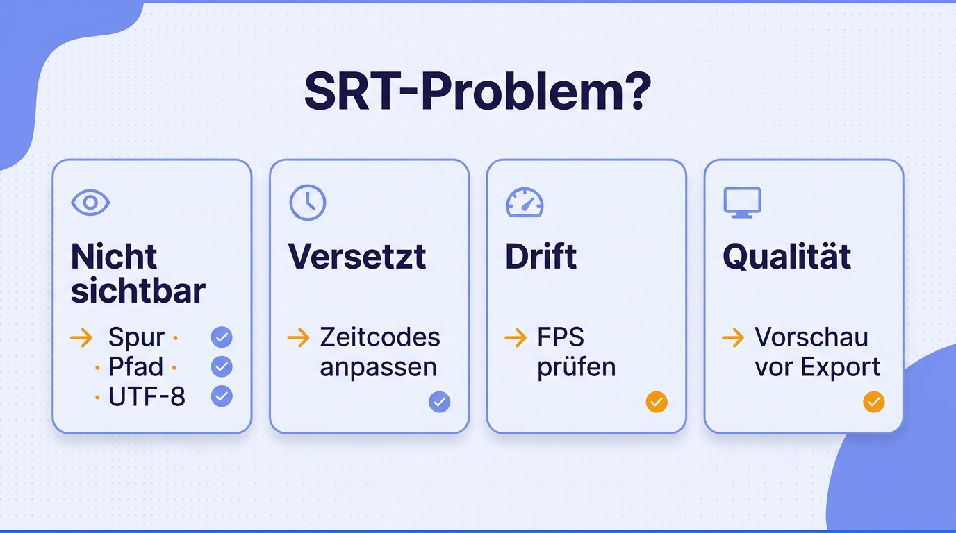Zuerst Symptom und Fehlerquelle trennen; erst danach erneut exportieren oder neu codieren.