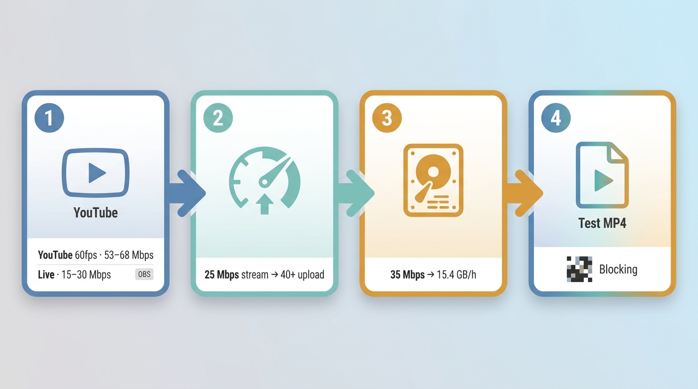 Workflow for selecting a 4K bitrate based on destination, bandwidth, file size, and testing.