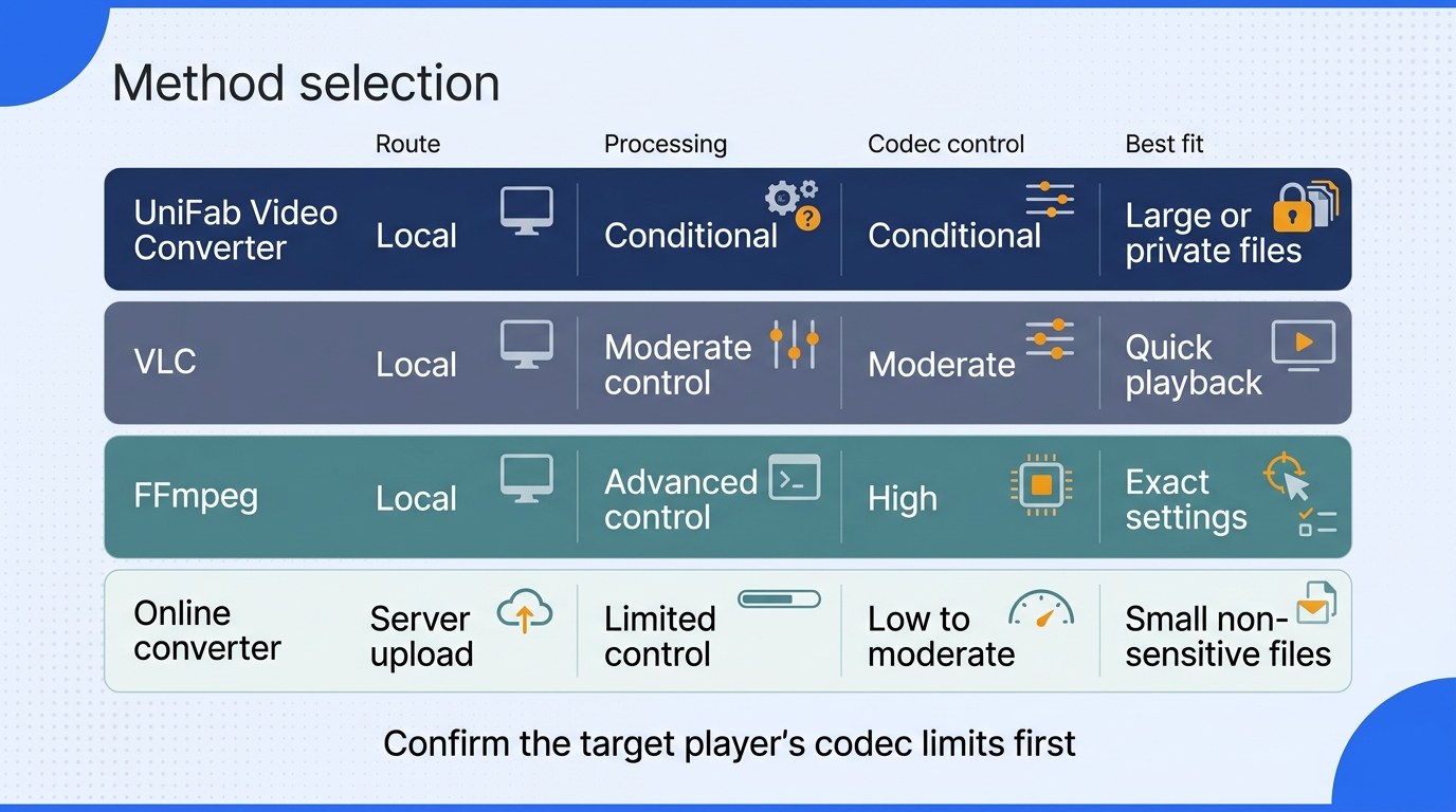 Compare processing location, codec control, and practical fit so readers can select the appropriate