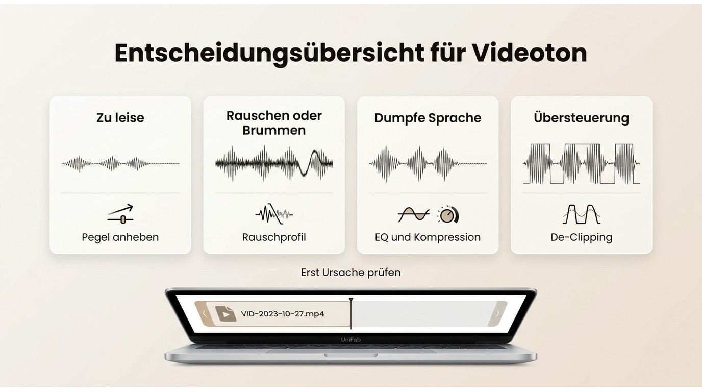 Vier typische Tonprobleme in MP4-Videos und passende erste Korrekturen in UniFab.