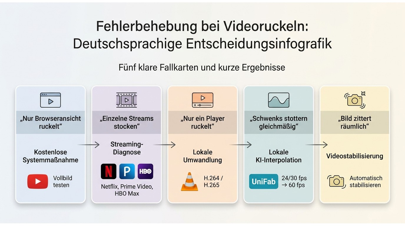 Entscheidungshilfe für Systemprobleme, Streams, Codecs, Judder und Verwacklung bei Videos.