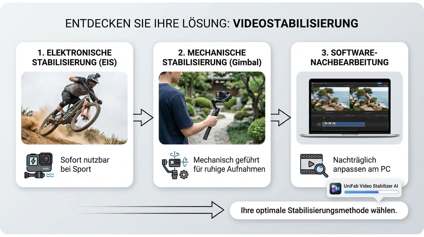 EIS, Gimbal und UniFab-Software für unterschiedliche Actioncam-Szenarien