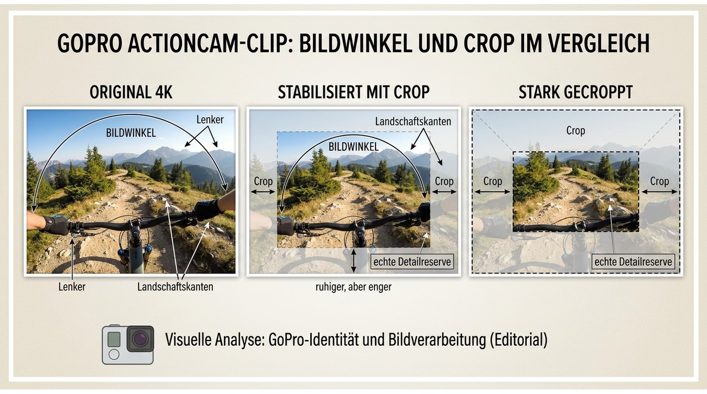 GoPro-Clip im Vergleich von Original, Crop und verbleibender 4K-Detailreserve