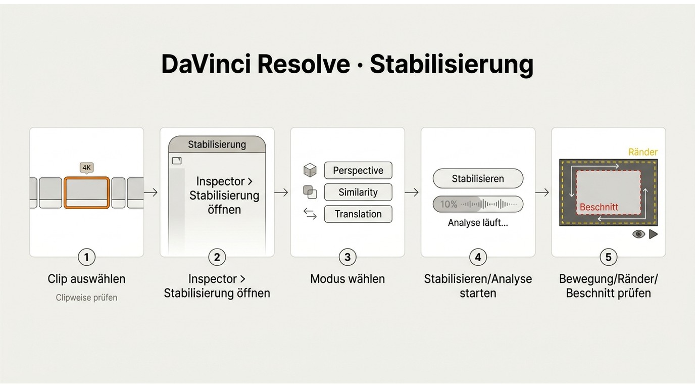 Workflow zur Stabilisierung mehrerer 4K-Clips in DaVinci Resolve