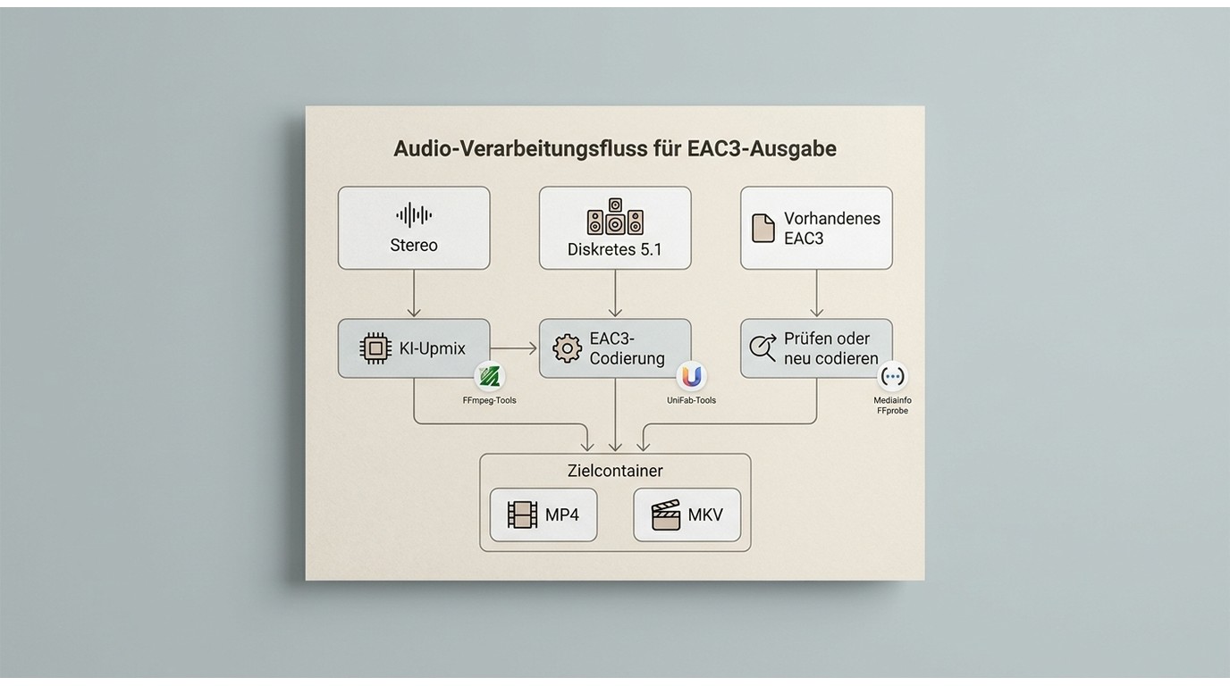 Entscheidungspfad von Stereo oder 5.1 zu EAC3 mit FFmpeg und UniFab