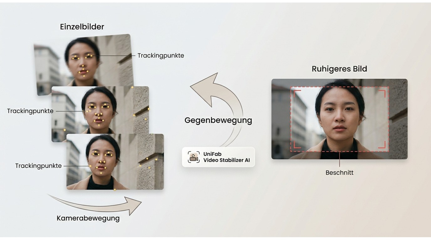 UniFab zeigt Trackingpunkte, Gegenbewegung und Beschnitt bei der Videostabilisierung