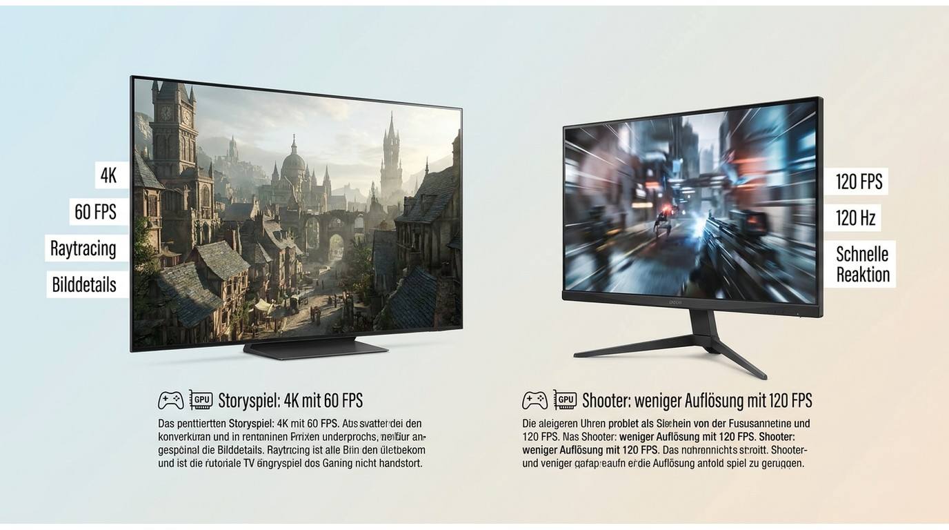 4K mit 60 FPS für Details gegenüber 120 FPS für schnelle Spiele und Reaktion.