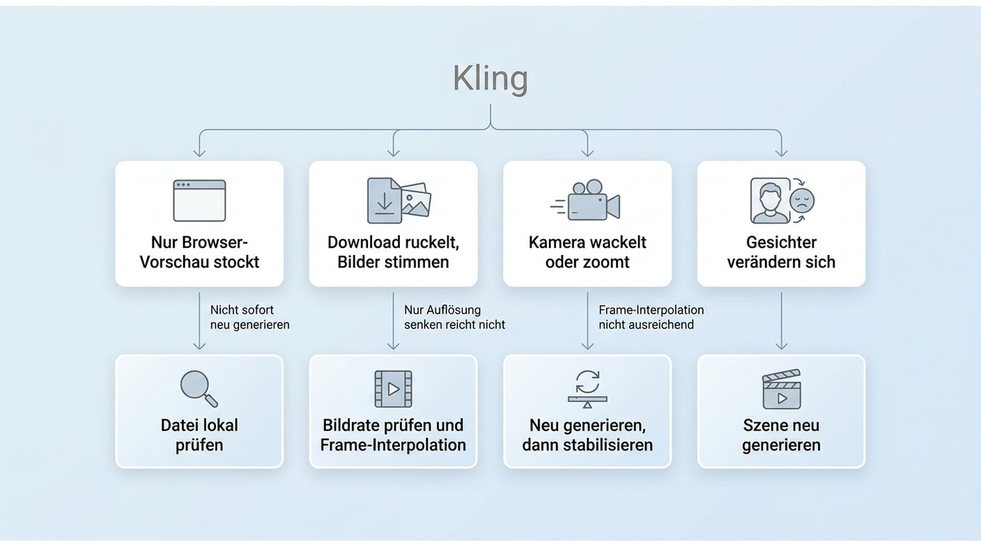 Entscheidungshilfe für Kling zwischen Neu-Generierung, Stabilisierung und Interpolation
