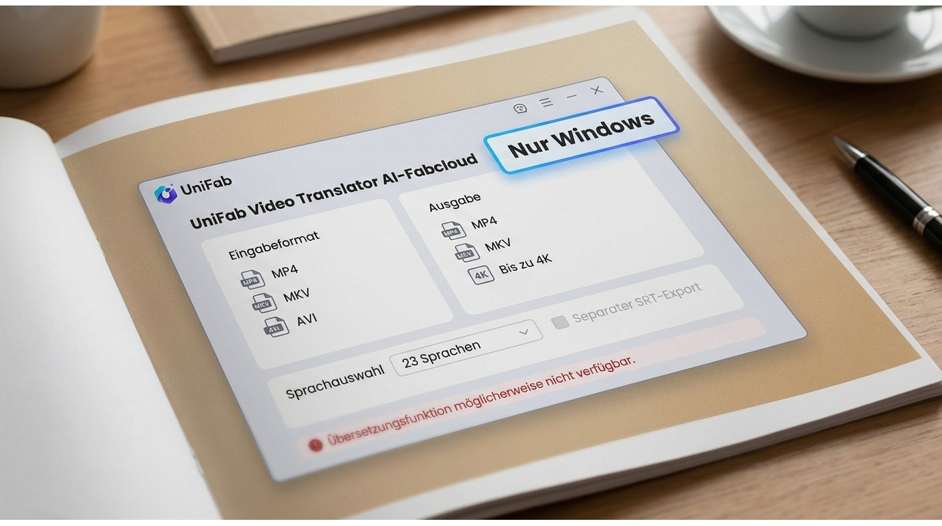 UniFab Video Translator AI-Fabcloud mit MP4-, MKV- und 4K-Ausgabe ohne separaten SRT-Export