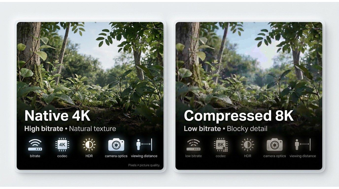 Comparison showing why high-quality 4K can look better than compressed 8K.