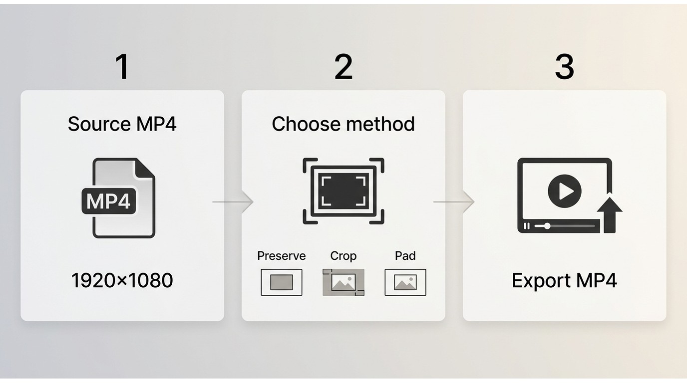 Three steps to change MP4 resolution while preserving, cropping, or padding the frame.