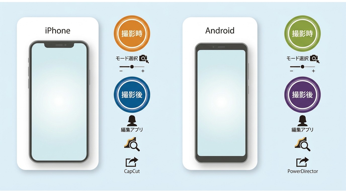 iPhoneとAndroidで背景をぼかす撮影時・撮影後の流れ