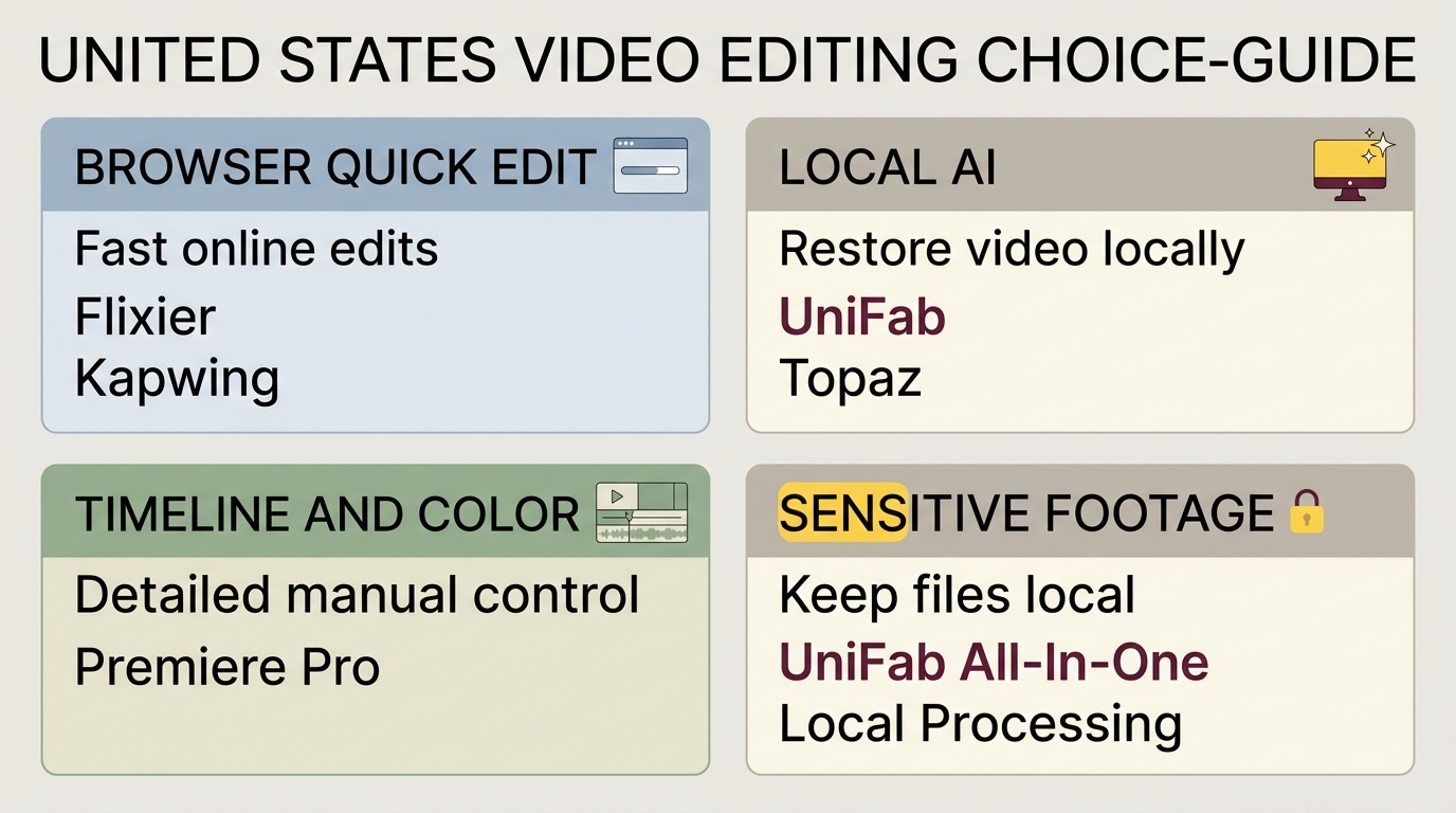 Choosing between Flixier, UniFab, Topaz, and Premiere for video enhancement