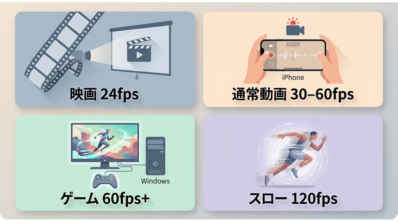 動画撮影やゲームなど用途別の推奨フレームレート