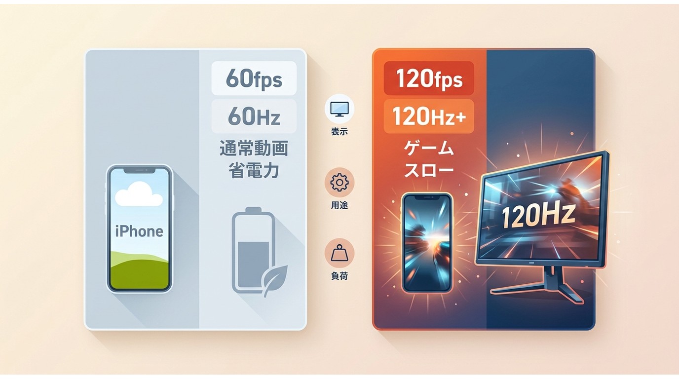 60fpsと120fpsを表示環境や用途で選ぶ判断図