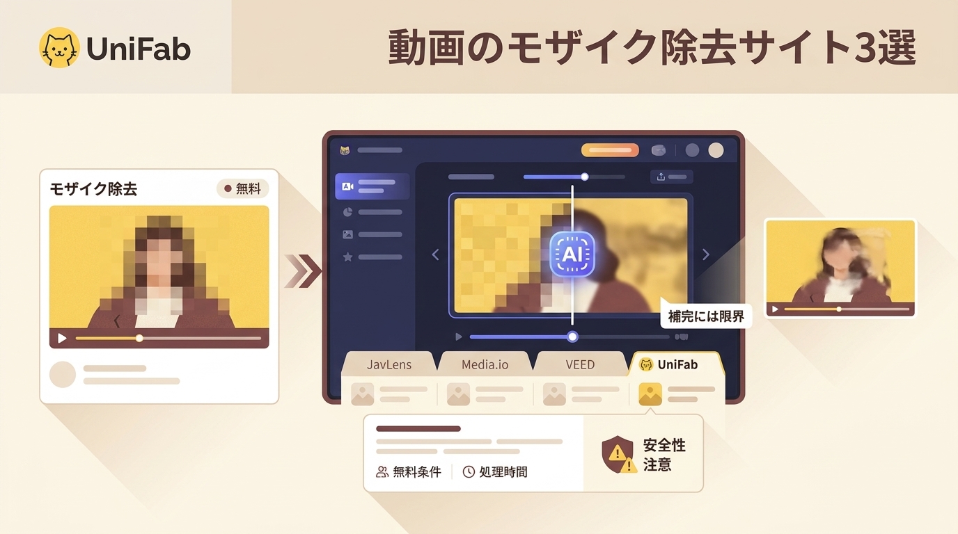 動画のモザイクを消すサイト3選｜AI補完の限界・無料条件・注意点