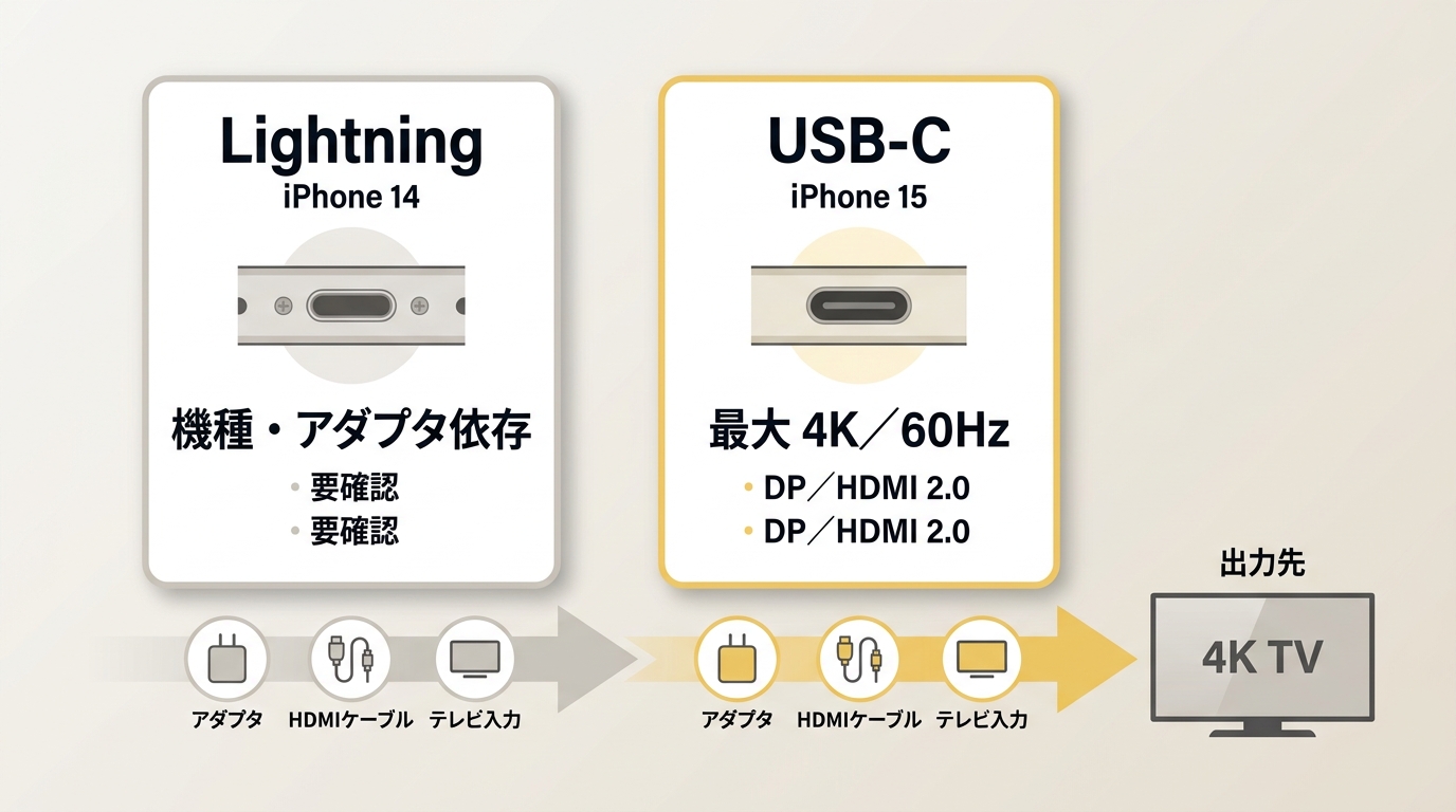 Lightning搭載iPhoneとUSB-C搭載iPhoneの4K／60Hz出力条件の違い