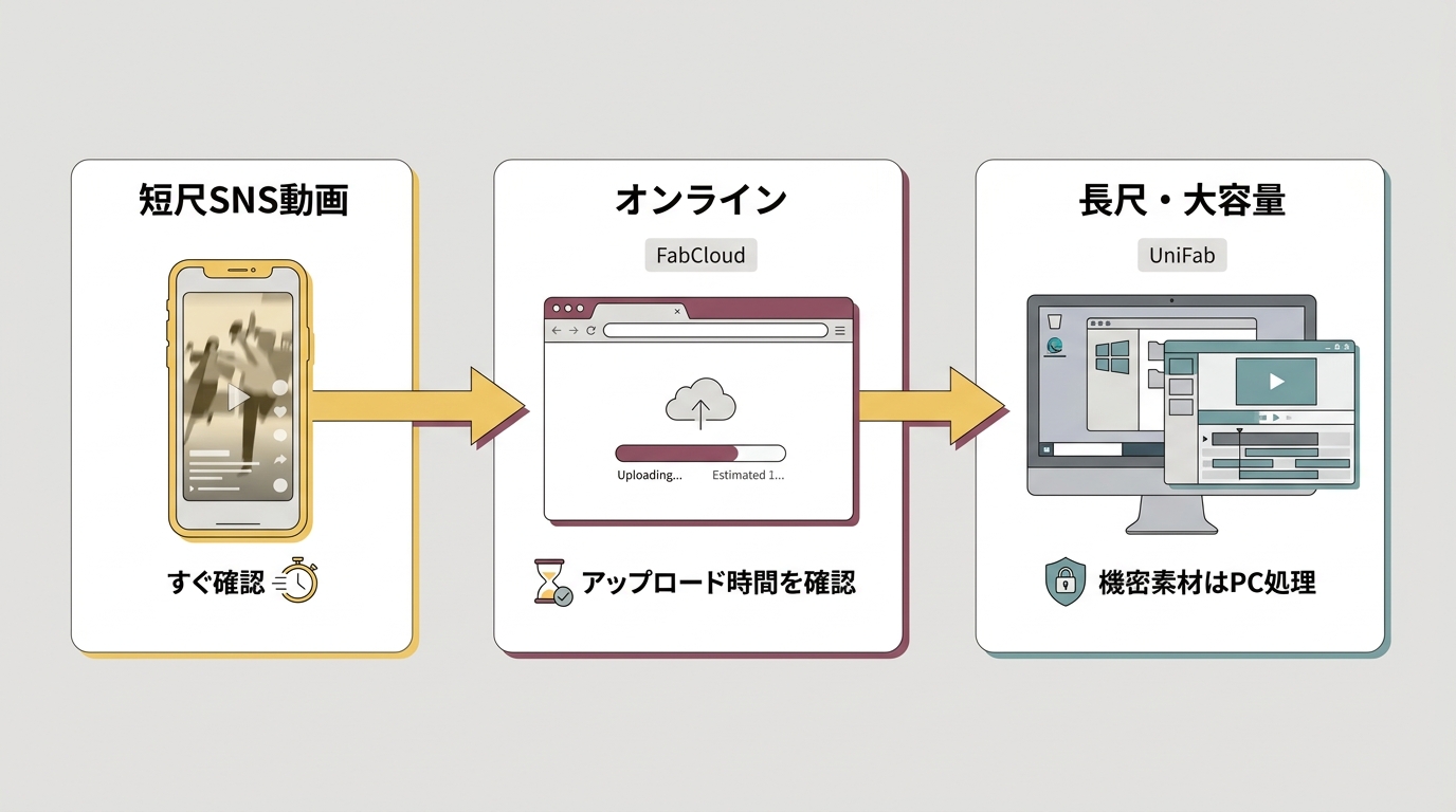 短尺SNS動画、FabCloud、UniFab PC処理の使い分け