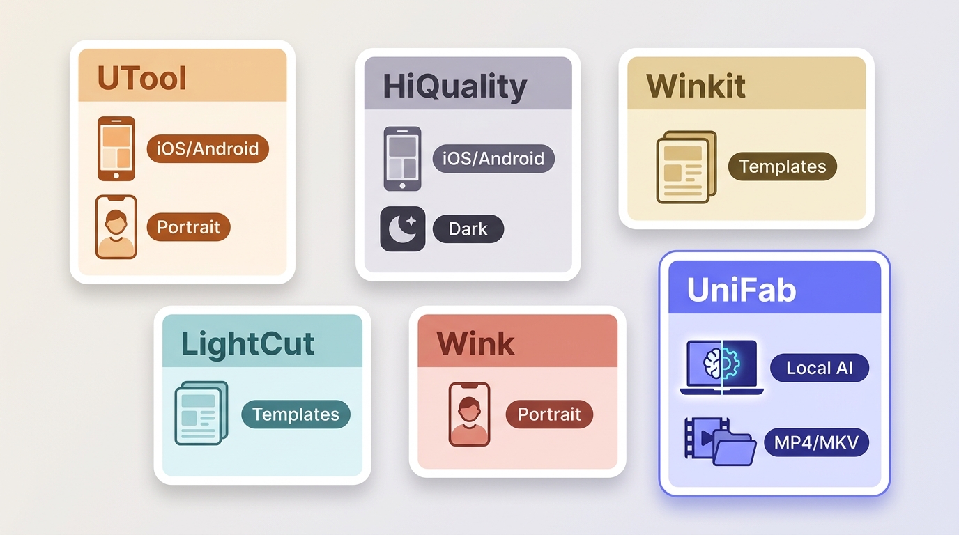 Comparison of UTool, HiQuality, Winkit, LightCut, Wink, and UniFab