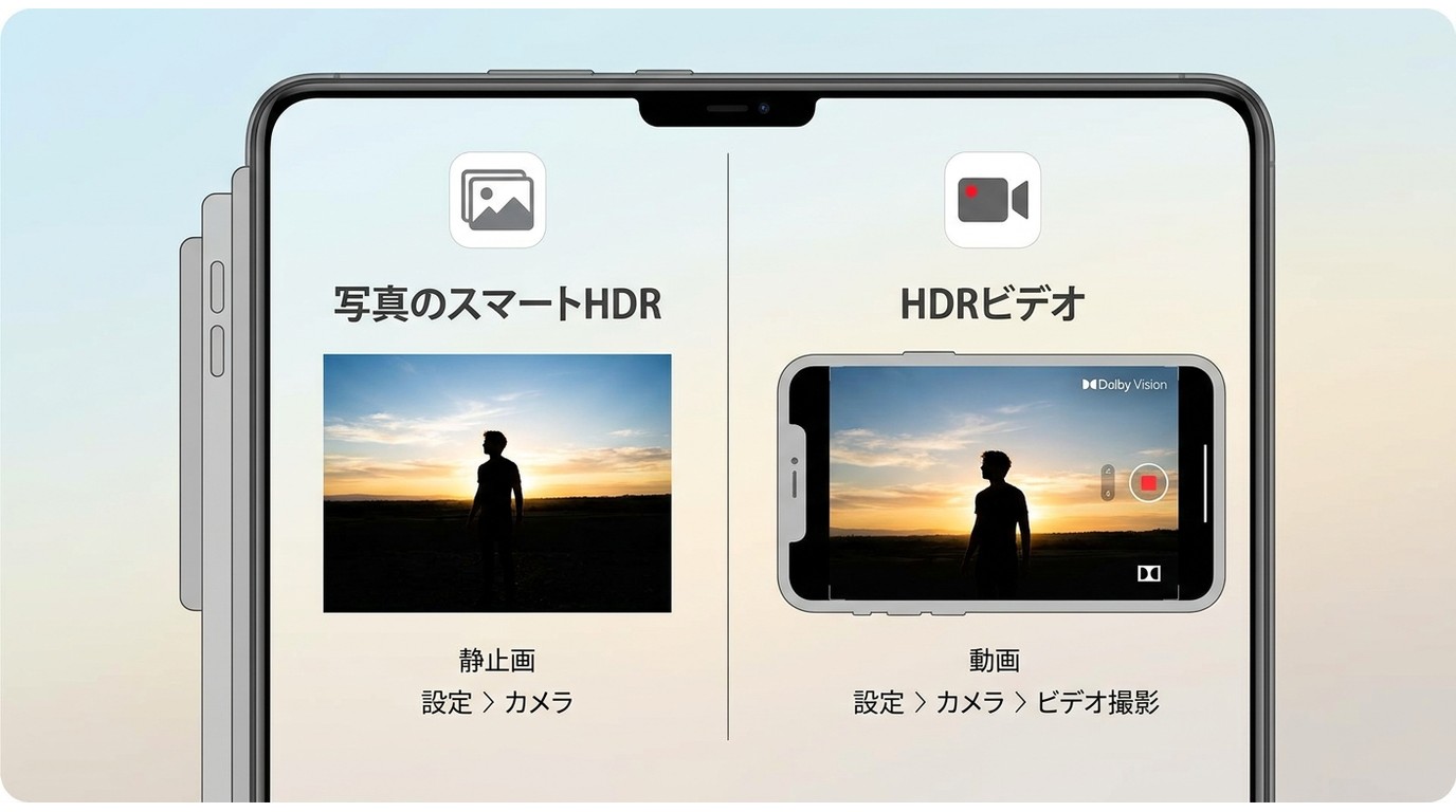 iPhoneのスマートHDR写真とDolby Vision HDRビデオの設定場所と用途の違い