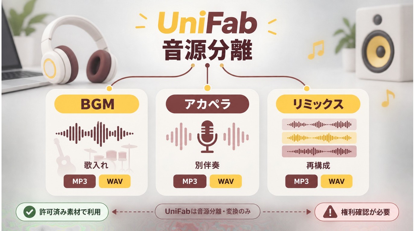 UniFabで分けたBGMとアカペラ、リミックスの用途比較