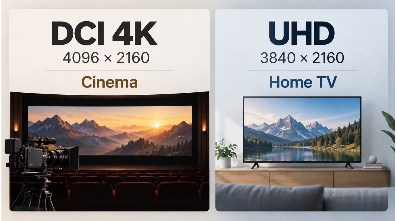 DCI 4K cinema frame compared with UHD home TV frame