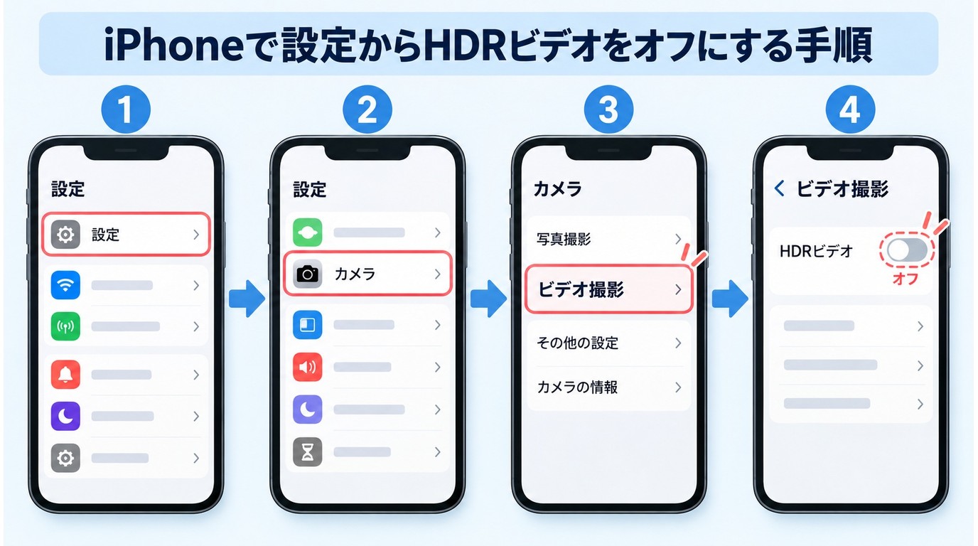 iPhoneで設定からHDRビデオをオフにする手順