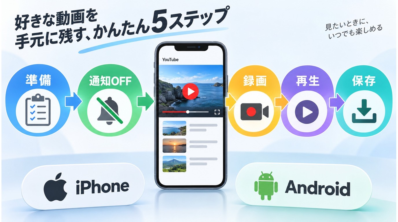 YouTubeをスマホで録画する準備から保存確認までの流れ