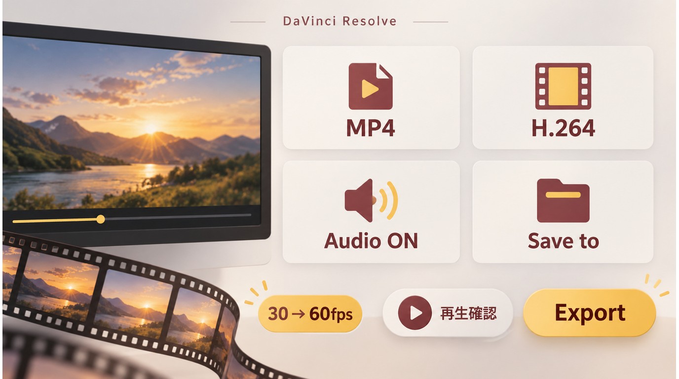 DaVinci ResolveでMP4、コーデック、音声、保存先を確認する書き出し手順