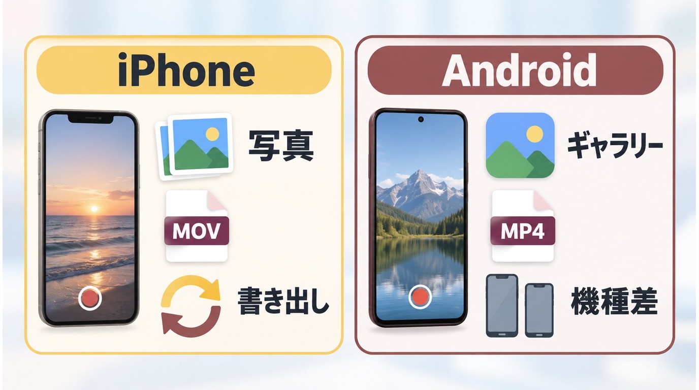 iPhoneとAndroidの保存先、MOVとMP4、変換要否の違い