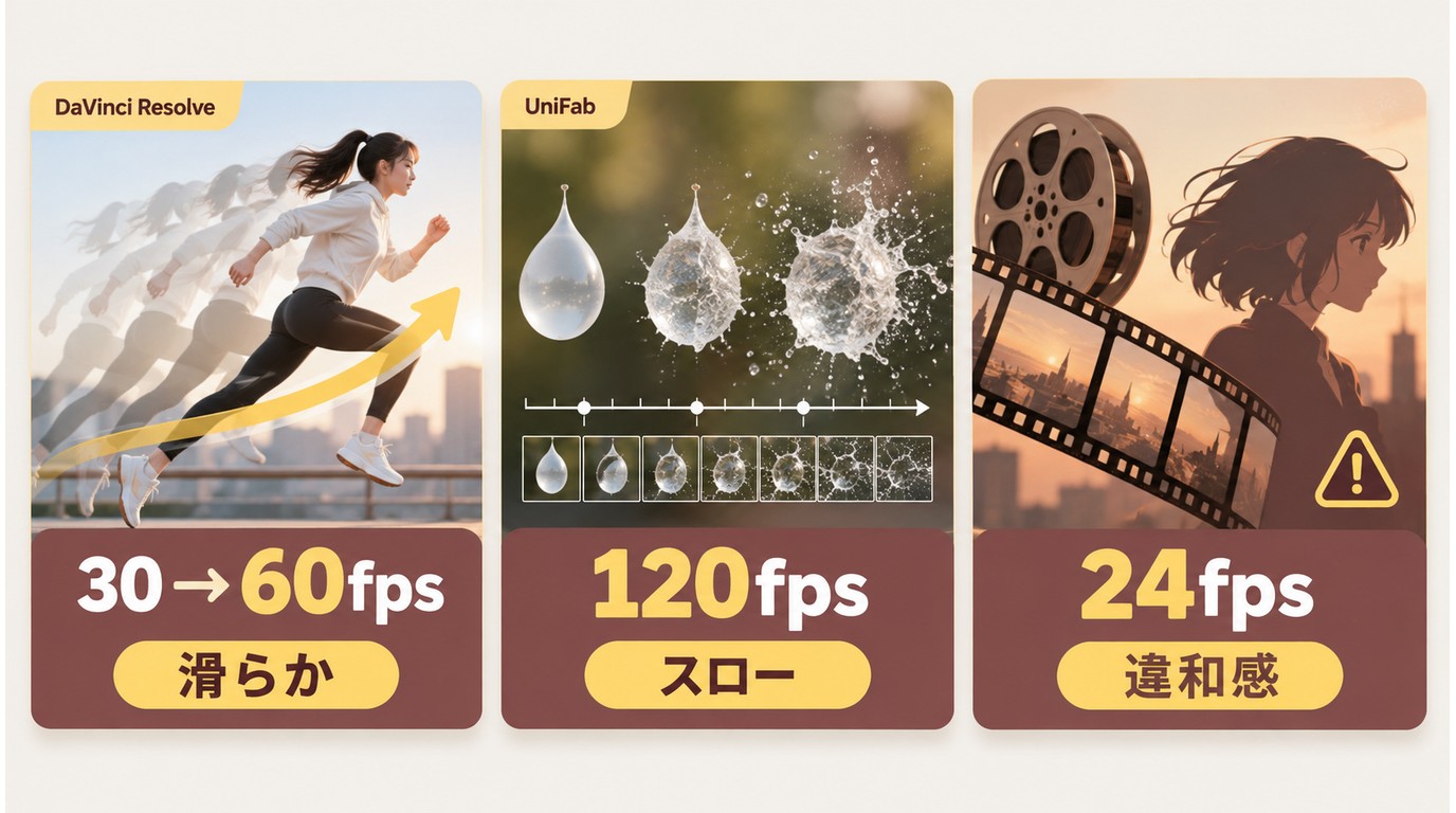 30fpsから60fpsと120fpsの用途、映画やアニメでの違和感を比較