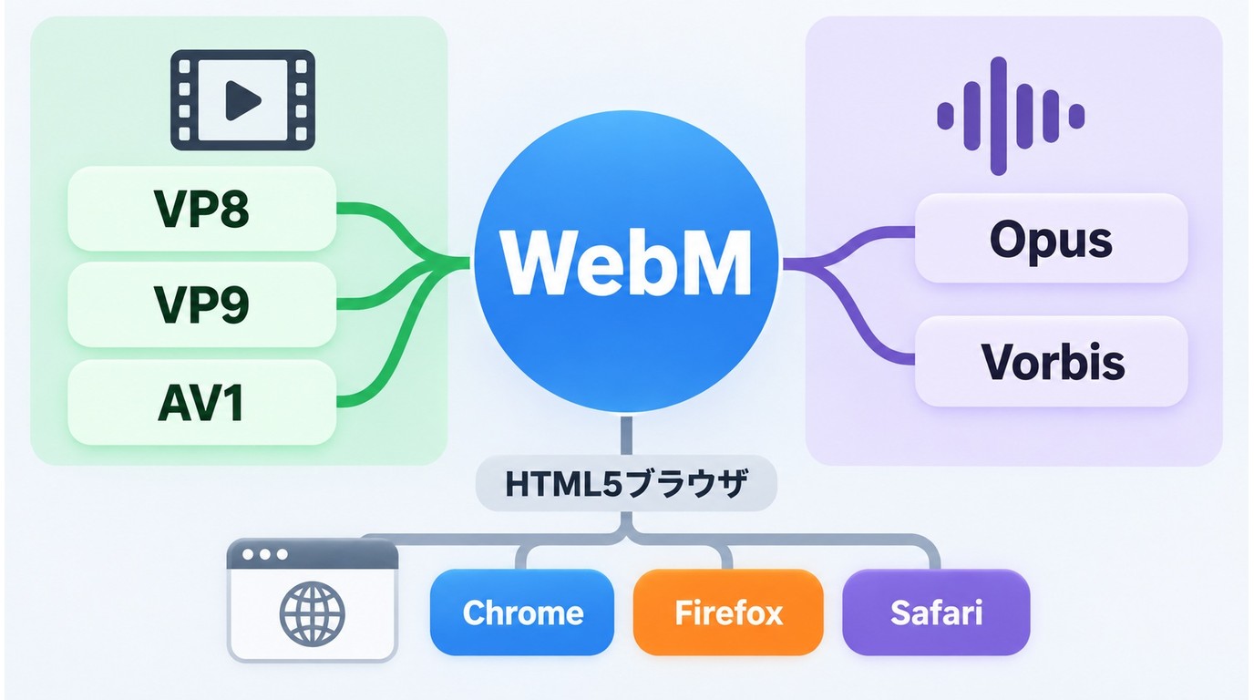 WebMコンテナとVP8、VP9、AV1、Opus、Vorbisの関係