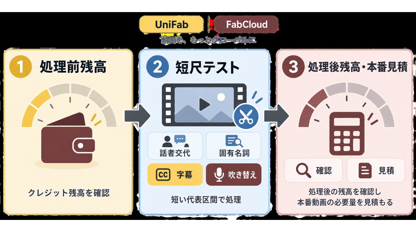UniFabで短い動画からFabCloudの必要クレジットを見積もる手順
