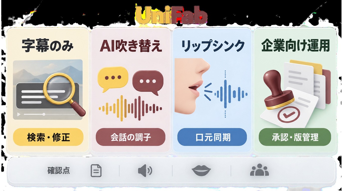 UniFab動画翻訳AIの字幕や吹き替えの選択基準を比較する