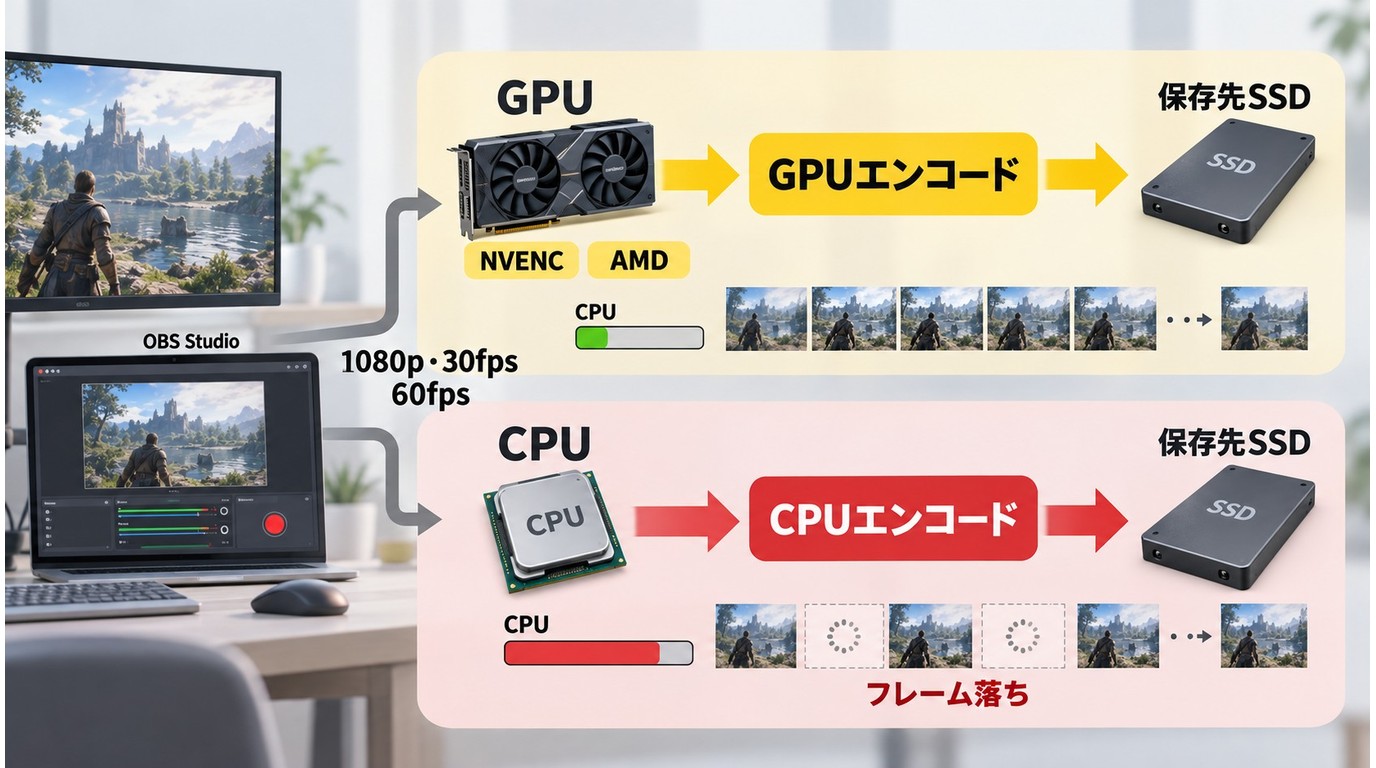 OBS Studio録画でGPUエンコードとCPU負荷を分けて考える流れ