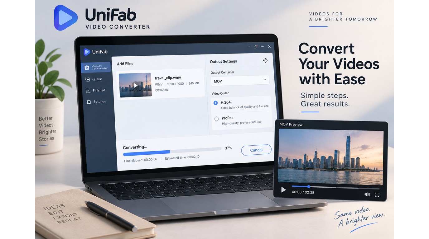 UniFab workflow for converting WMV to MOV and checking playback