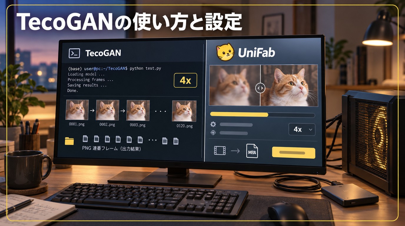 TecoGANの使い方とインストール|基本4倍の仕組み・MP4保存・UniFabとの違い