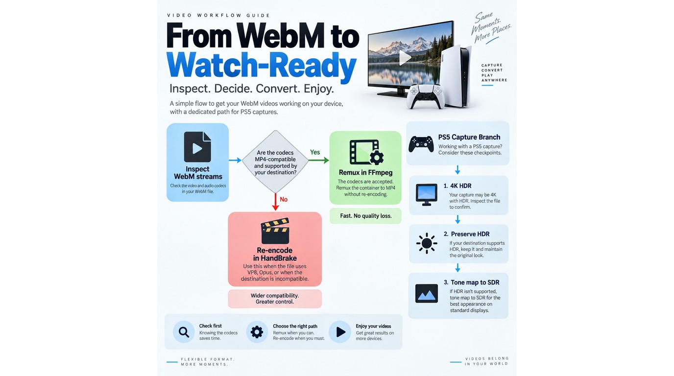 Decision path for remuxing or re-encoding WebM while preserving HDR and audio