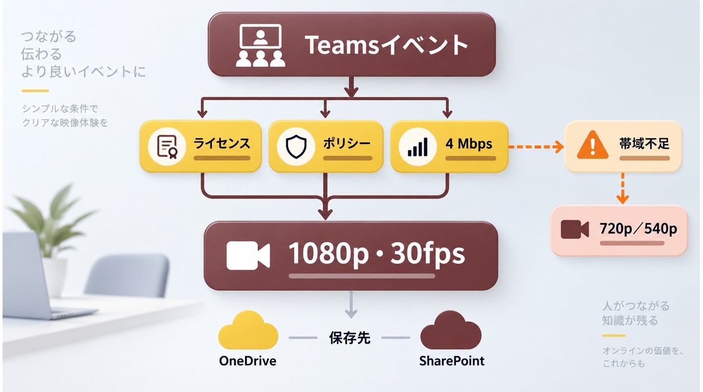 Teamsイベントで1080pを使う条件と帯域不足時に720pや540pへ下がる流れ